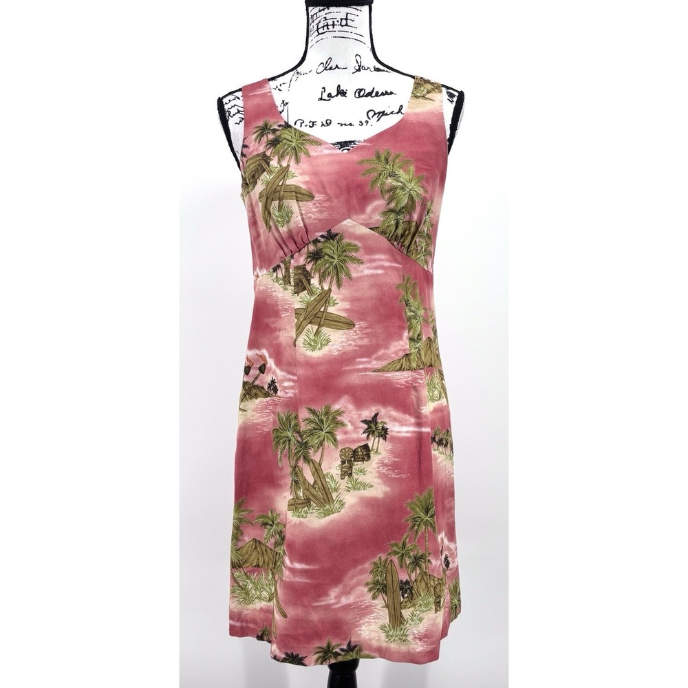 Vintage Hilo Hattie Hawaiian Dress Size 8 Pink Tropical Island Print‎ Made USA